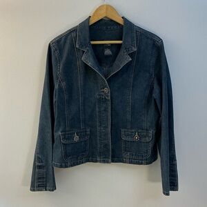 French Cuff Vintage-Inspired Stretch Denim Jacket – XL – Dark Wash Jean Blazer